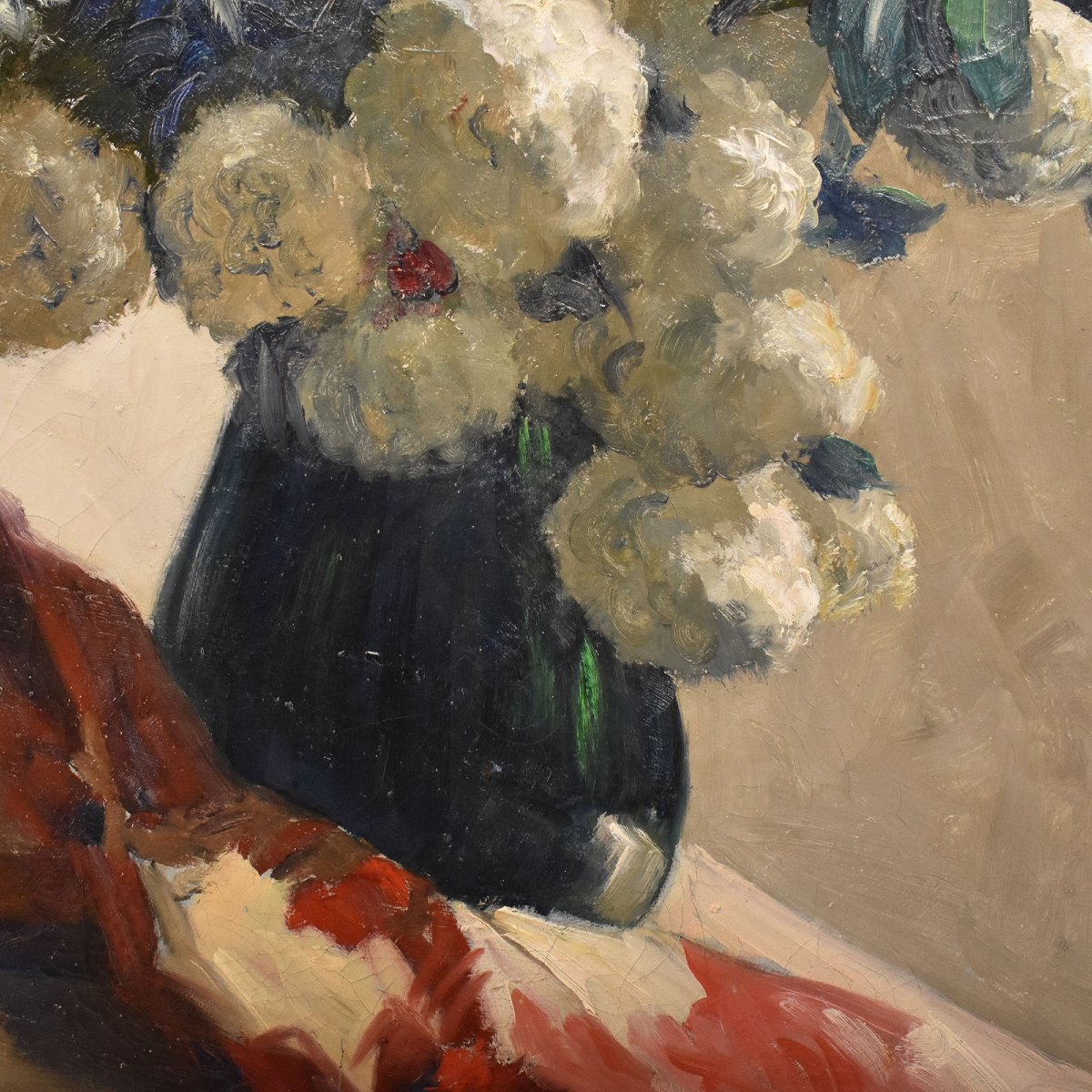 QUADRI ANTICHI, NATURA MORTA FLOREAE, FIORI PRIMAVERILI, OLIO SU TELA, FINE XIX SECOLO. (QF724)-photo-4