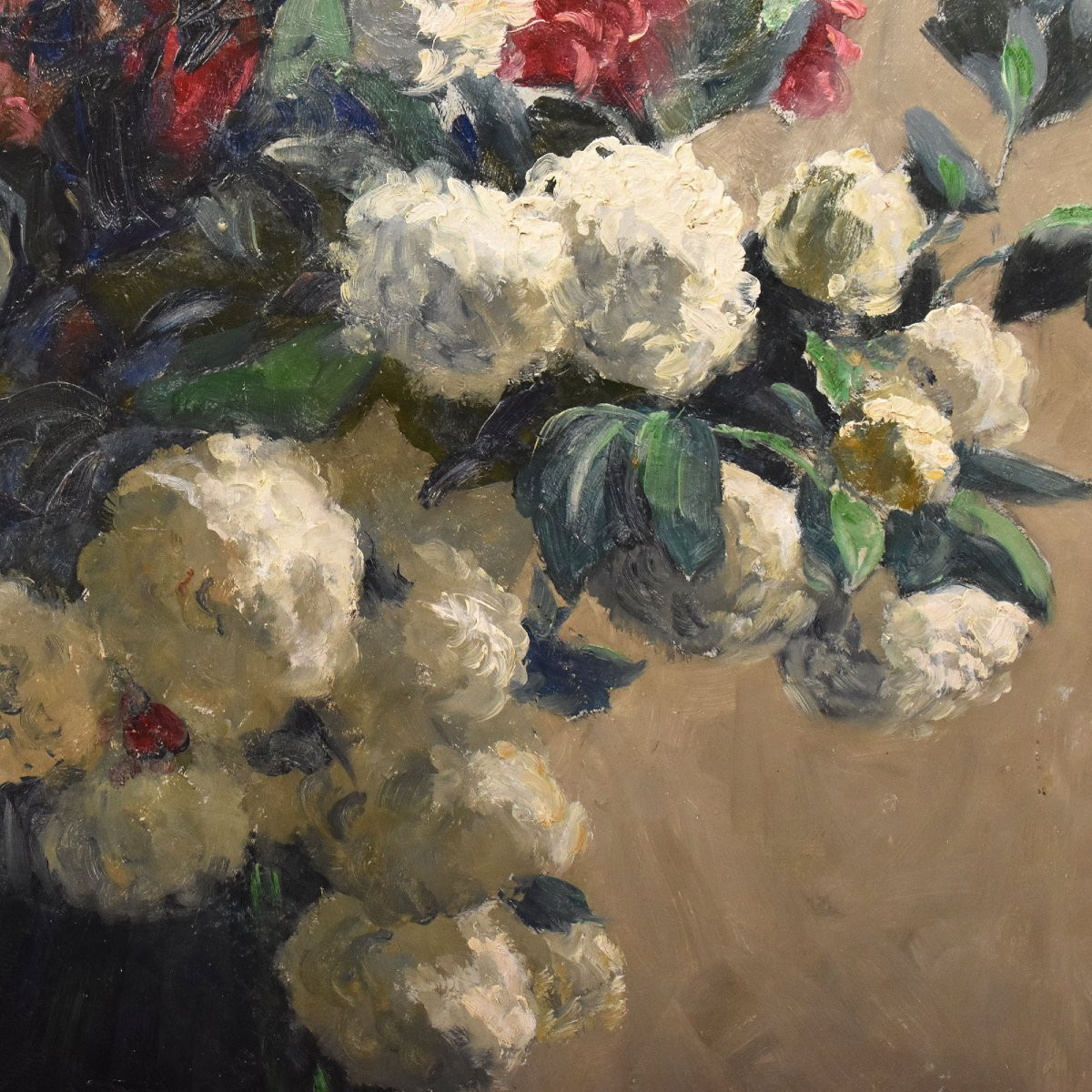 QUADRI ANTICHI, NATURA MORTA FLOREAE, FIORI PRIMAVERILI, OLIO SU TELA, FINE XIX SECOLO. (QF724)-photo-1