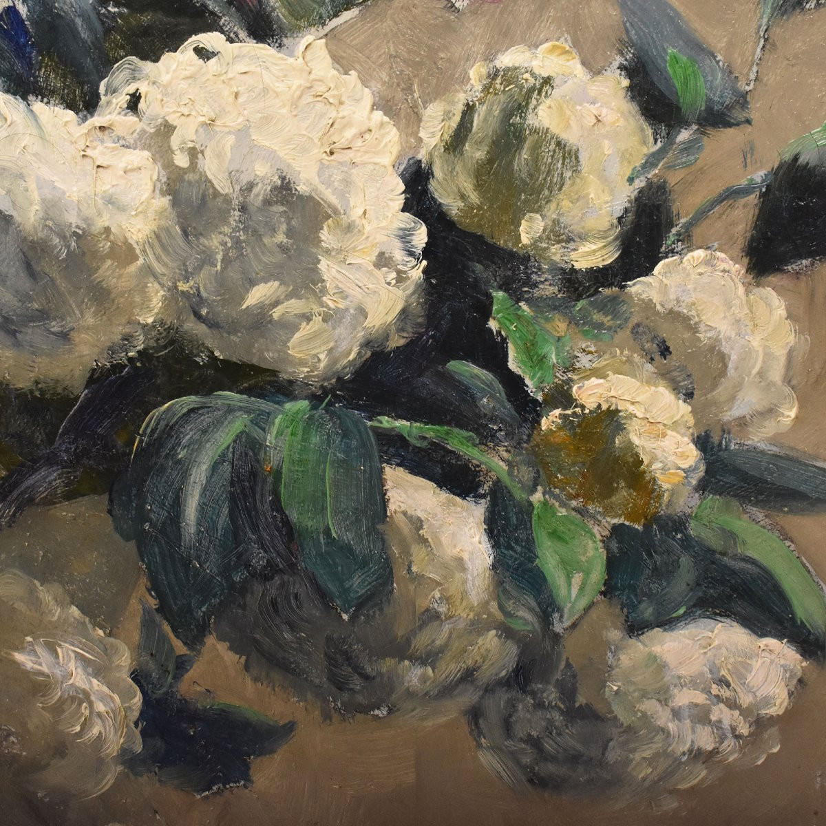 QUADRI ANTICHI, NATURA MORTA FLOREAE, FIORI PRIMAVERILI, OLIO SU TELA, FINE XIX SECOLO. (QF724)-photo-4