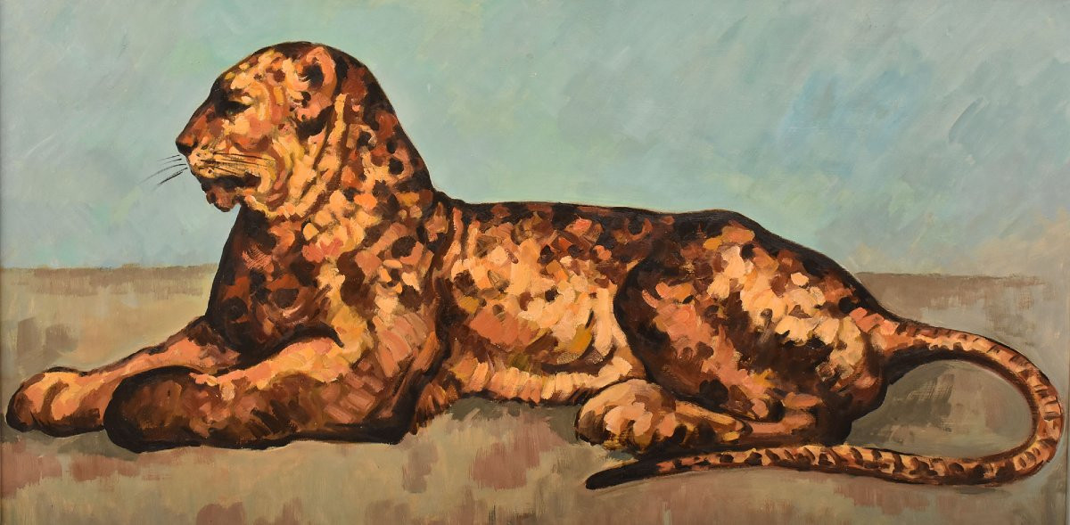 DIPINTI ANTICHI, RITRATTI DI LEOPARDI, FIERA, OLIO SU CARTONE, EPOCA NOVECENTO. (QA725)-photo-3