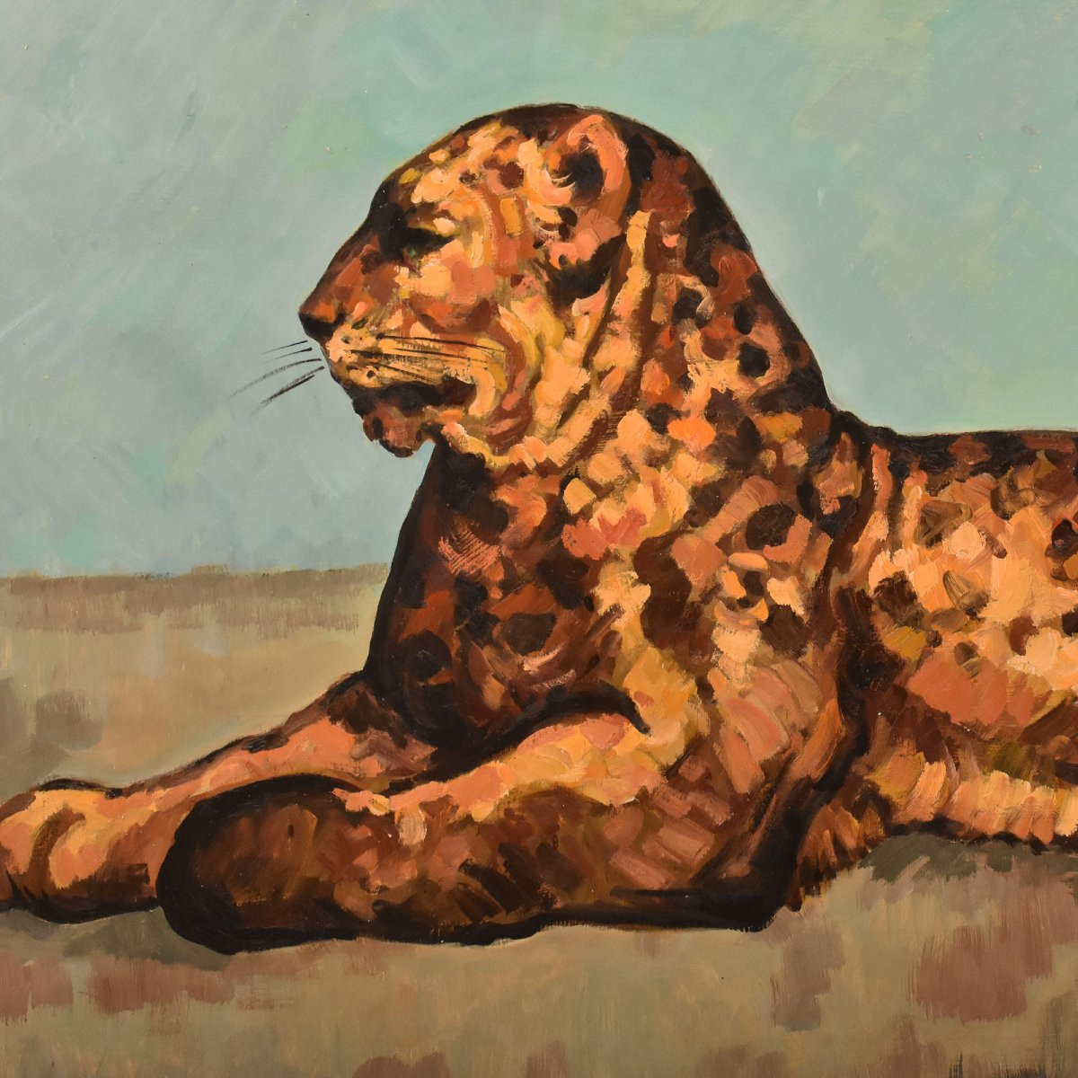 DIPINTI ANTICHI, RITRATTI DI LEOPARDI, FIERA, OLIO SU CARTONE, EPOCA NOVECENTO. (QA725)-photo-4