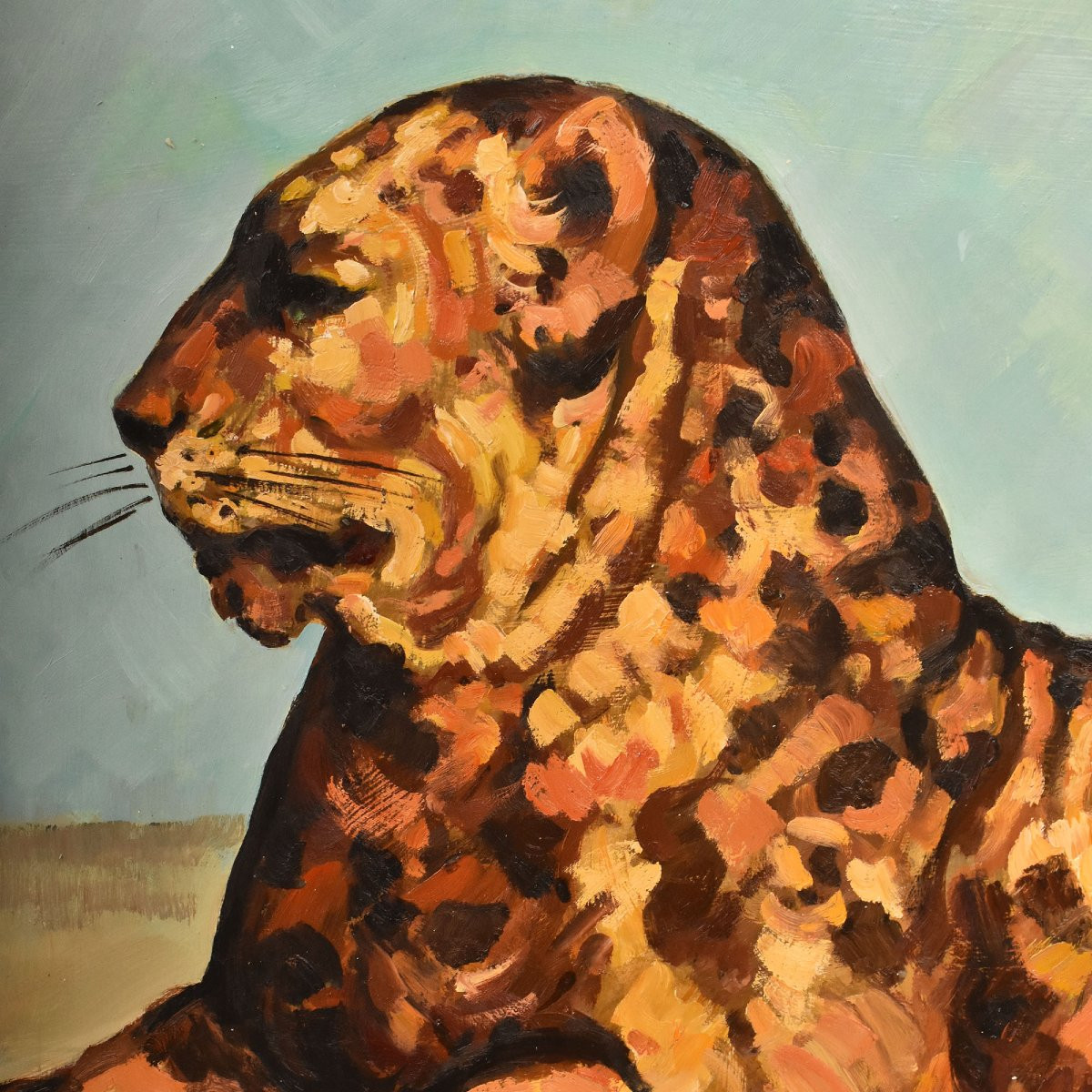 DIPINTI ANTICHI, RITRATTI DI LEOPARDI, FIERA, OLIO SU CARTONE, EPOCA NOVECENTO. (QA725)-photo-1