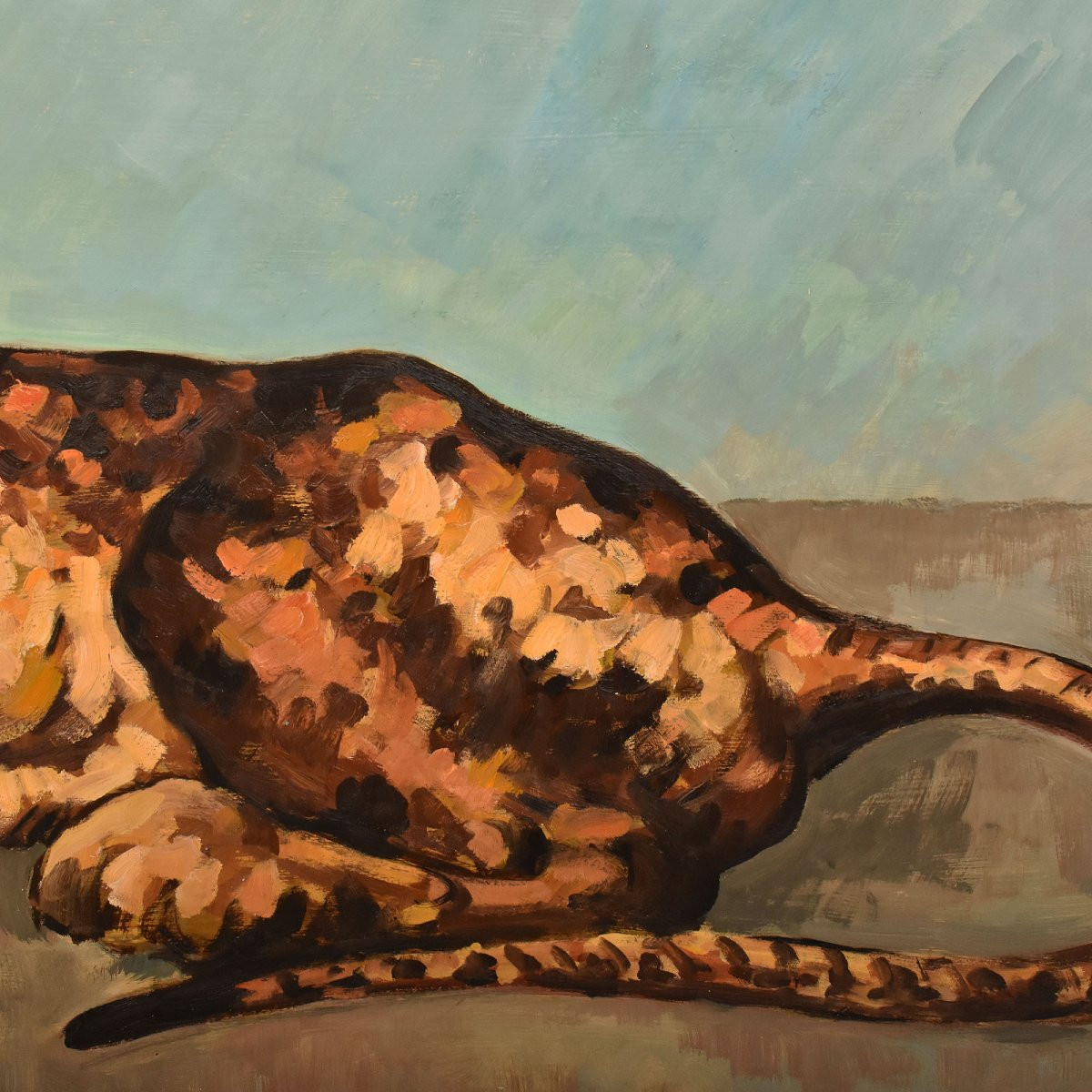 DIPINTI ANTICHI, RITRATTI DI LEOPARDI, FIERA, OLIO SU CARTONE, EPOCA NOVECENTO. (QA725)-photo-2