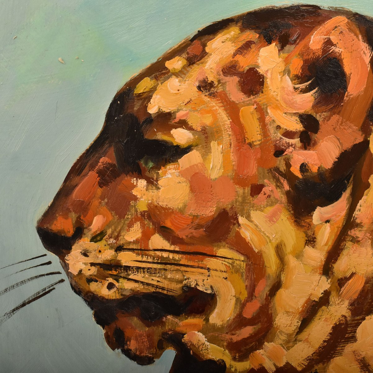 DIPINTI ANTICHI, RITRATTI DI LEOPARDI, FIERA, OLIO SU CARTONE, EPOCA NOVECENTO. (QA725)-photo-3