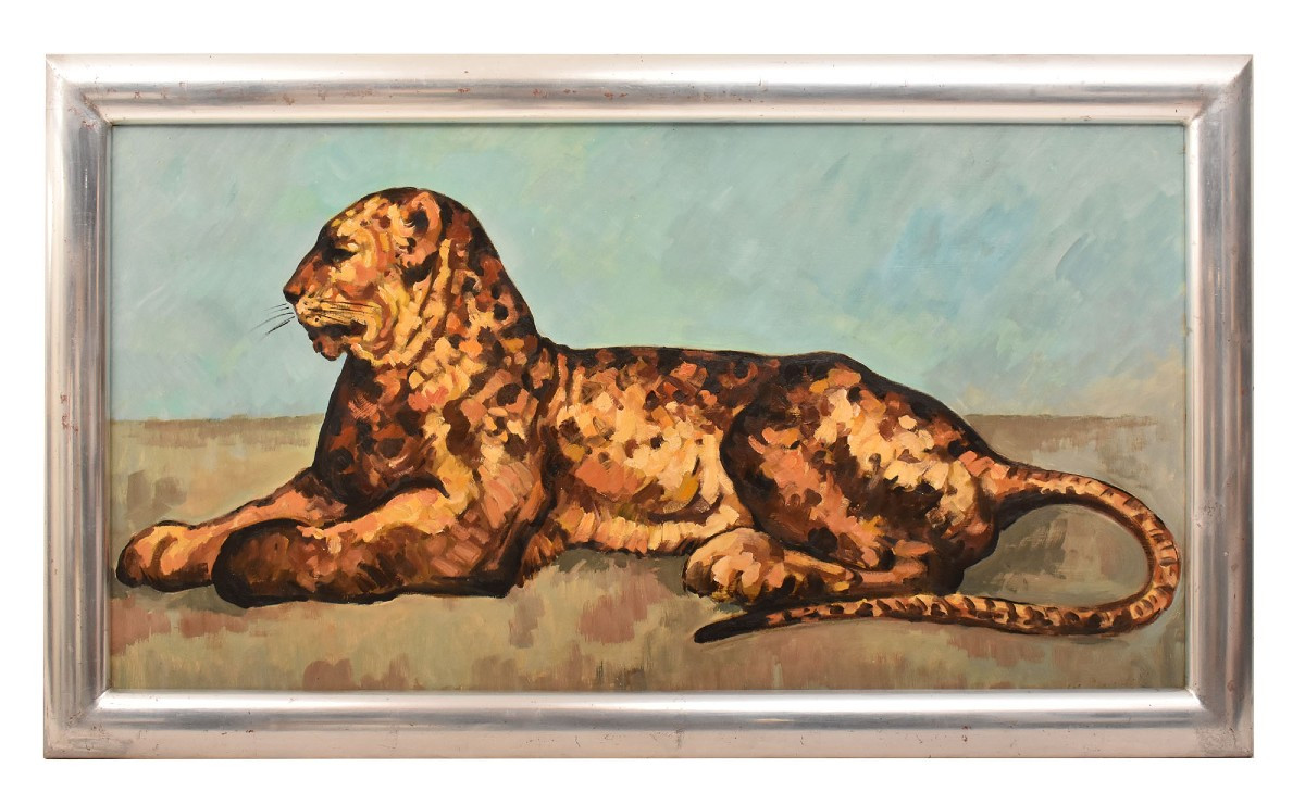 DIPINTI ANTICHI, RITRATTI DI LEOPARDI, FIERA, OLIO SU CARTONE, EPOCA NOVECENTO. (QA725)