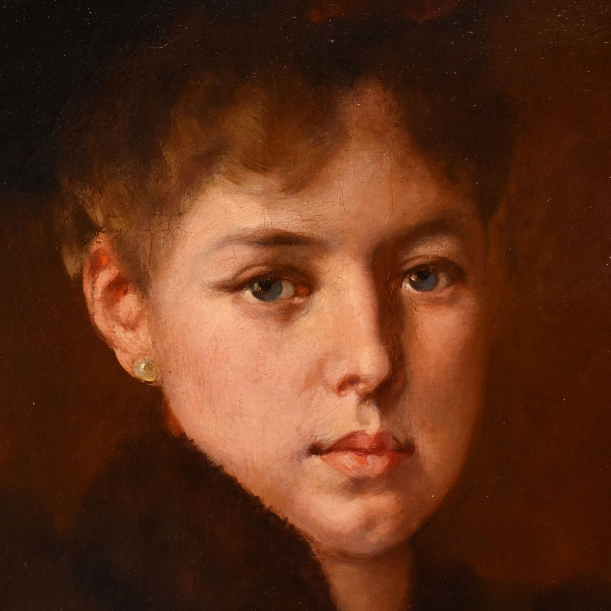 QUADRI ANTICHI, RITRATTI DI DONNA CON CAPPELLO E GUANTI, GRANDE OLIO SU TELA, OTTOCENTO (QR729)-photo-1