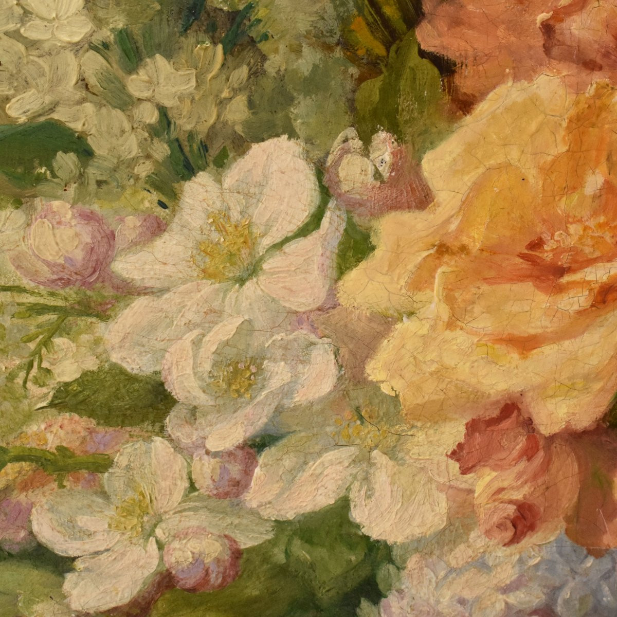 NATURA MORTA DI FIORI CON ROSE E LILLÀ, NATURA MORTA FLOREAE, OLIO SU TELA, XIX SECOLO. (QF734)-photo-2