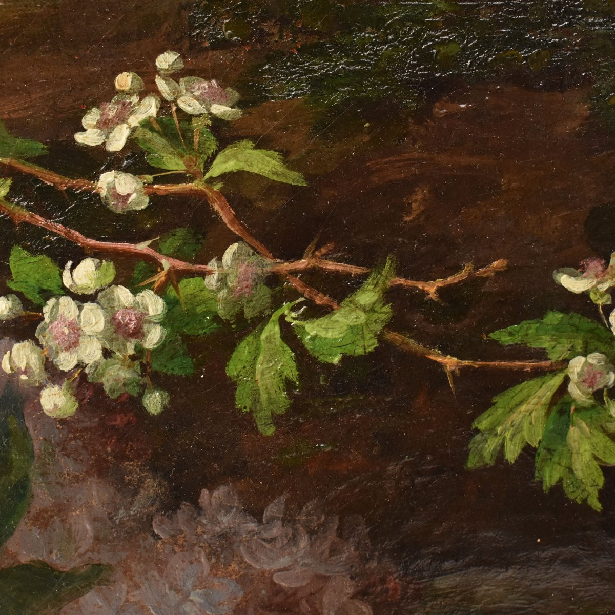 NATURA MORTA DI FIORI CON ROSE E LILLÀ, NATURA MORTA FLOREAE, OLIO SU TELA, XIX SECOLO. (QF734)-photo-3