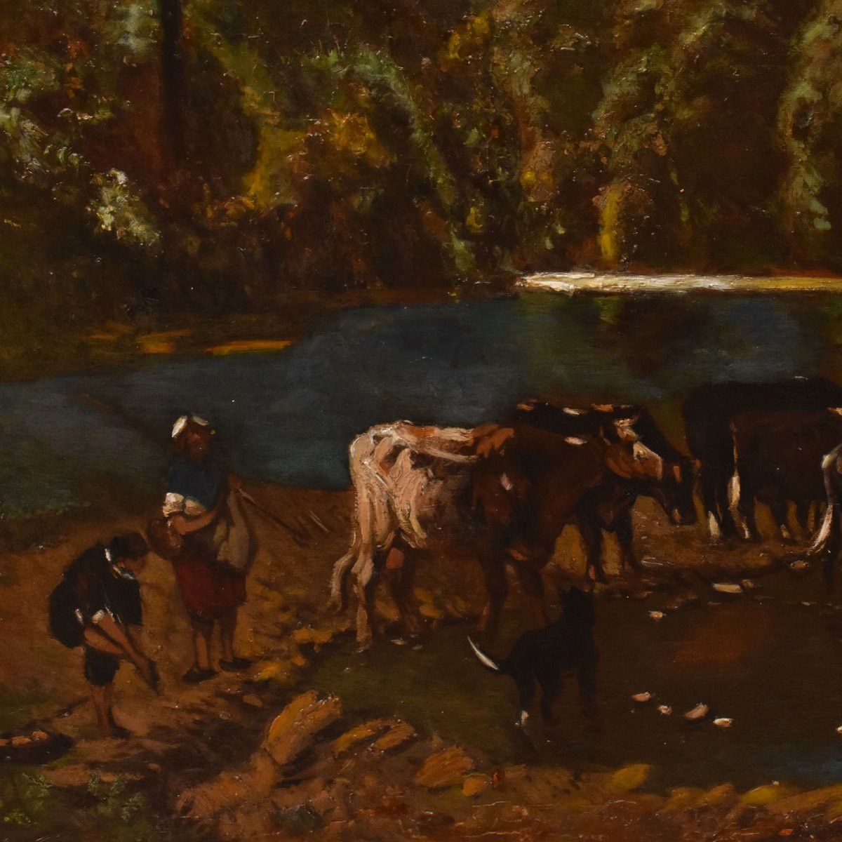 DIPINTI ANTICHI CON PAESAGGI CON MUCCHE E PASTORI, OLIO SU TELA, FINE DEL XIX SECOLO. (QP730)-photo-1