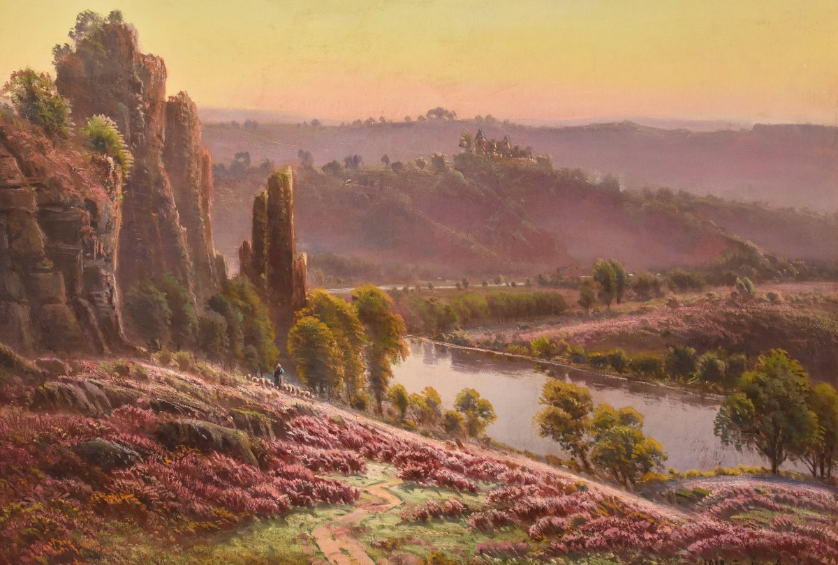 Dipinti Antichi Paesaggi, La Corrèze, Gaston Anglade, Olio Su Tela, Inizio XX Secolo. (QP733)-photo-3