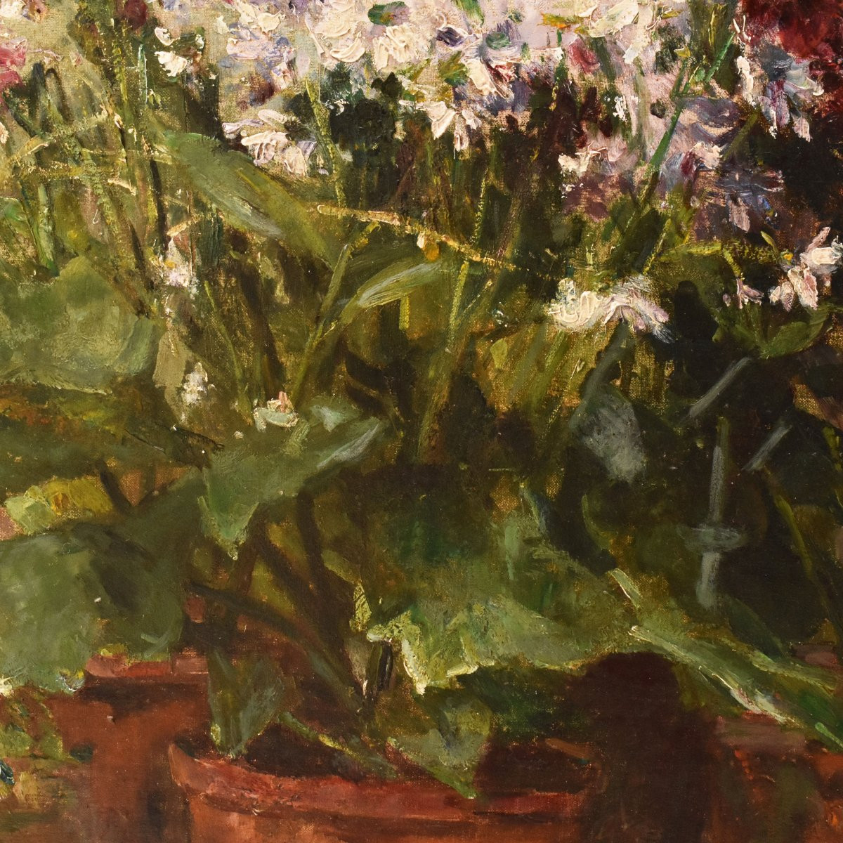 NATURA MORTA DI FIORI CON FIORDALISI E MARGHERITE, QUADRI ANTICHI, OLIO SU TELA, XIX (QF736)-photo-3