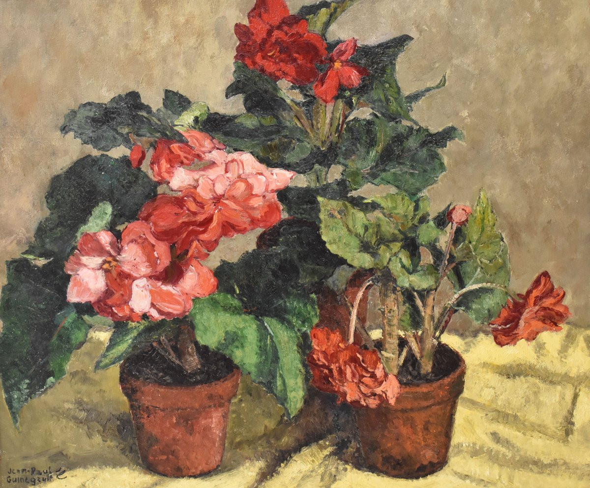QUADRI ANTICHI, NATURA MORTA CON FIORI, GERANI E BEGONIE, OLIO SU TELA, XX SECOLO. (QF737)-photo-3