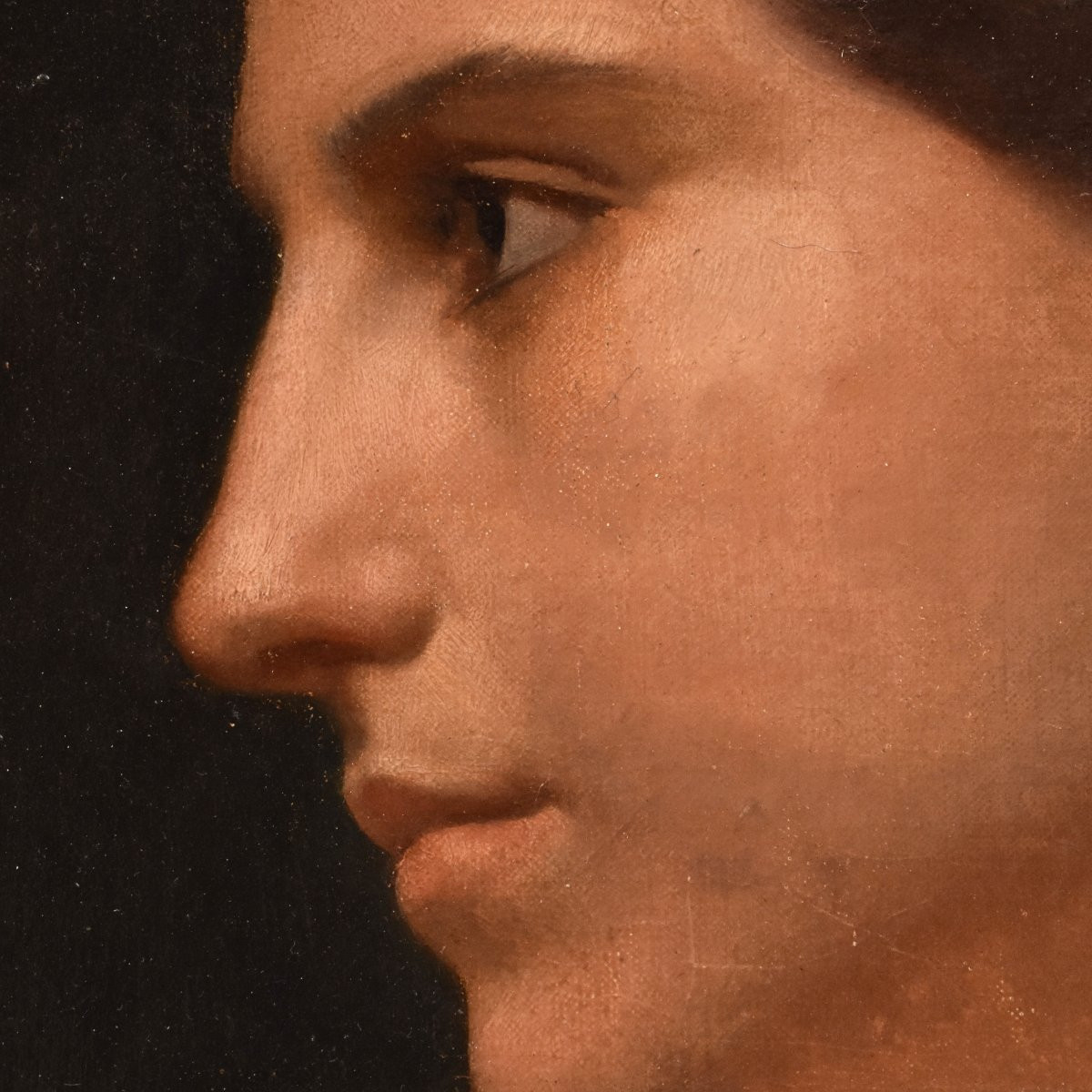 QUADRI ANTICHI, RITRATTI DI DONNA DI PROFILO NEOCLASSICA, OLIO SU TELA, OTTOCENTO. (QR 741)-photo-1