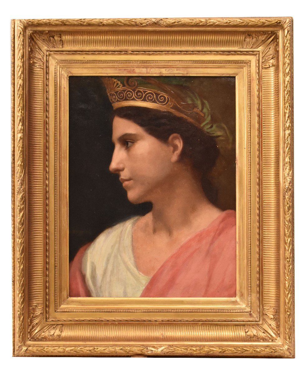 QUADRI ANTICHI, RITRATTI DI DONNA DI PROFILO NEOCLASSICA, OLIO SU TELA, OTTOCENTO. (QR 741)