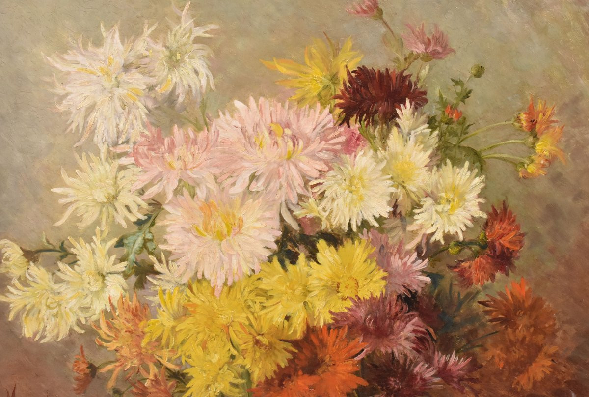 DIPINTI ANTICHI DI FIORI, PICCOLA NATUR MORTA CON PEONIE, OLIO SU TELA, XIX SECOLO. (QF740)   -photo-3