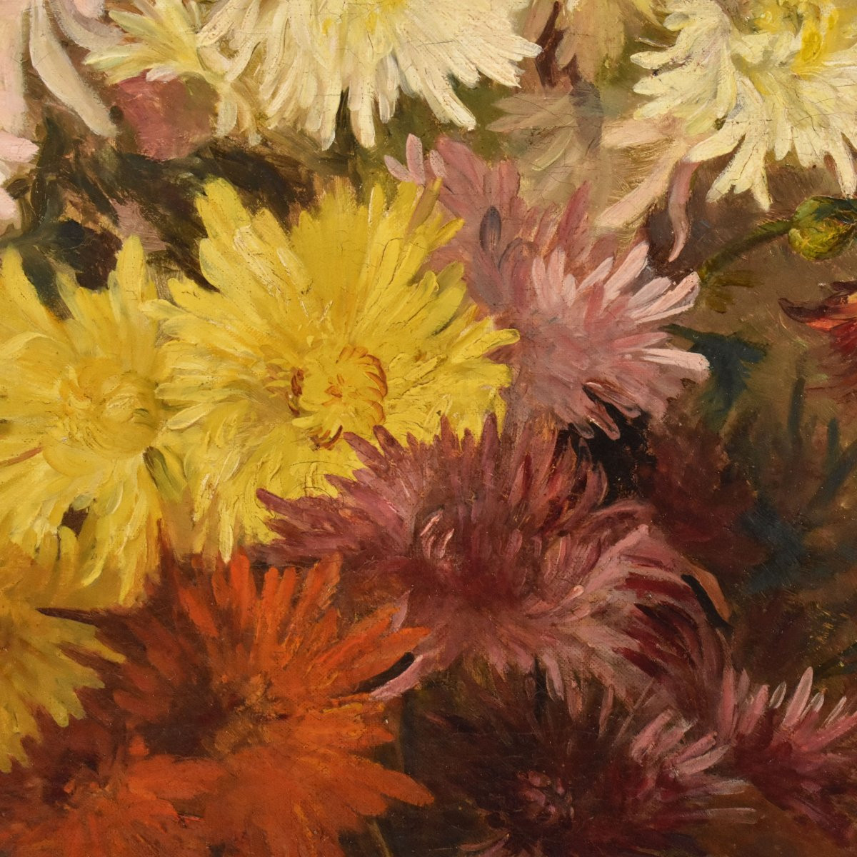 DIPINTI ANTICHI DI FIORI, PICCOLA NATUR MORTA CON PEONIE, OLIO SU TELA, XIX SECOLO. (QF740)   -photo-3