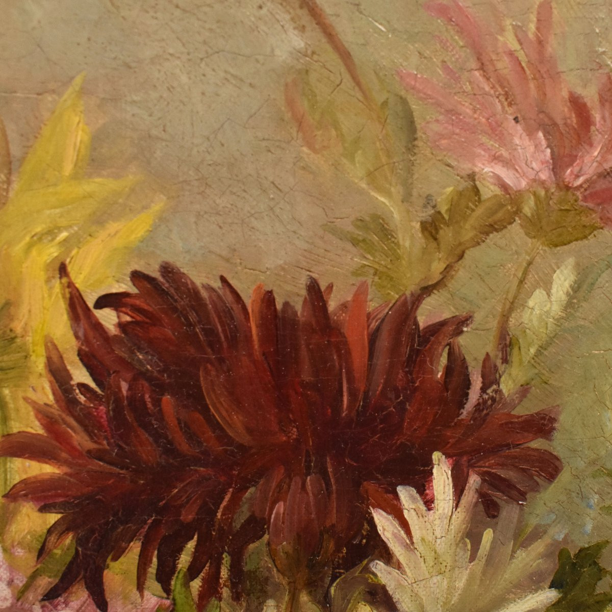 DIPINTI ANTICHI DI FIORI, PICCOLA NATUR MORTA CON PEONIE, OLIO SU TELA, XIX SECOLO. (QF740)   -photo-4