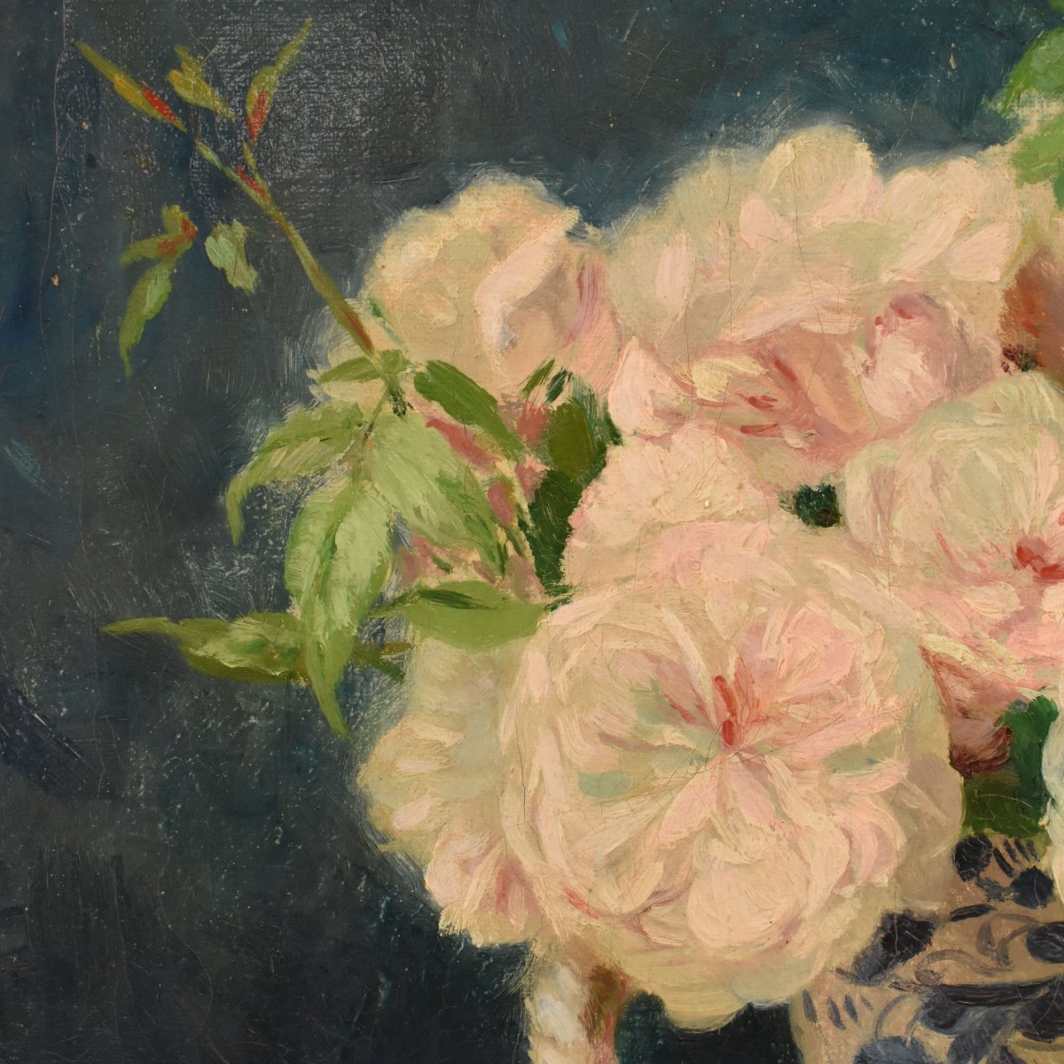 NATURA MORTA DI FIORI CON ROSE BIANCHE, QUADRI ANTICHI, OLIO SU TELA, XIX (QF746)-photo-1