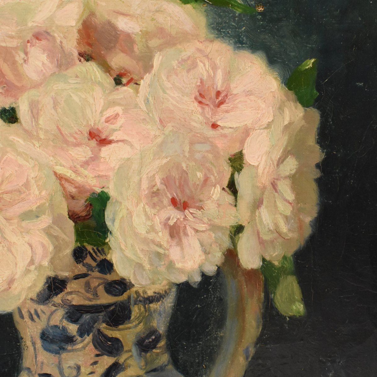 NATURA MORTA DI FIORI CON ROSE BIANCHE, QUADRI ANTICHI, OLIO SU TELA, XIX (QF746)-photo-2
