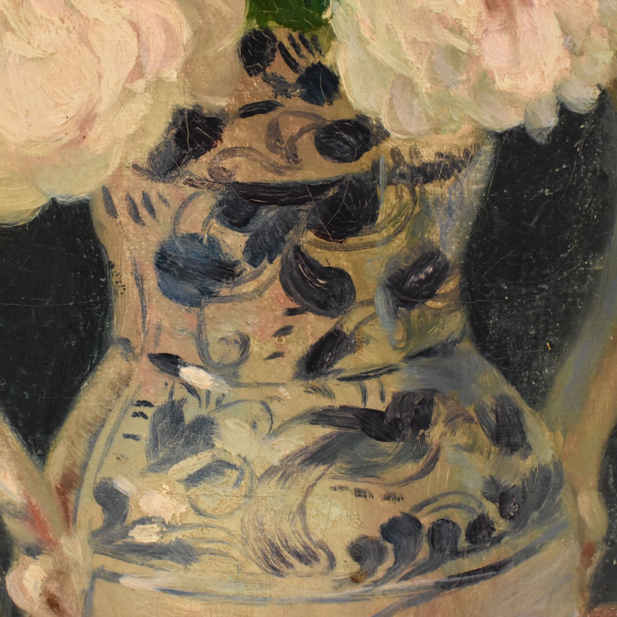 NATURA MORTA DI FIORI CON ROSE BIANCHE, QUADRI ANTICHI, OLIO SU TELA, XIX (QF746)-photo-3