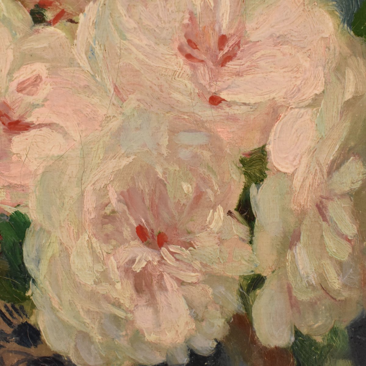 NATURA MORTA DI FIORI CON ROSE BIANCHE, QUADRI ANTICHI, OLIO SU TELA, XIX (QF746)-photo-4