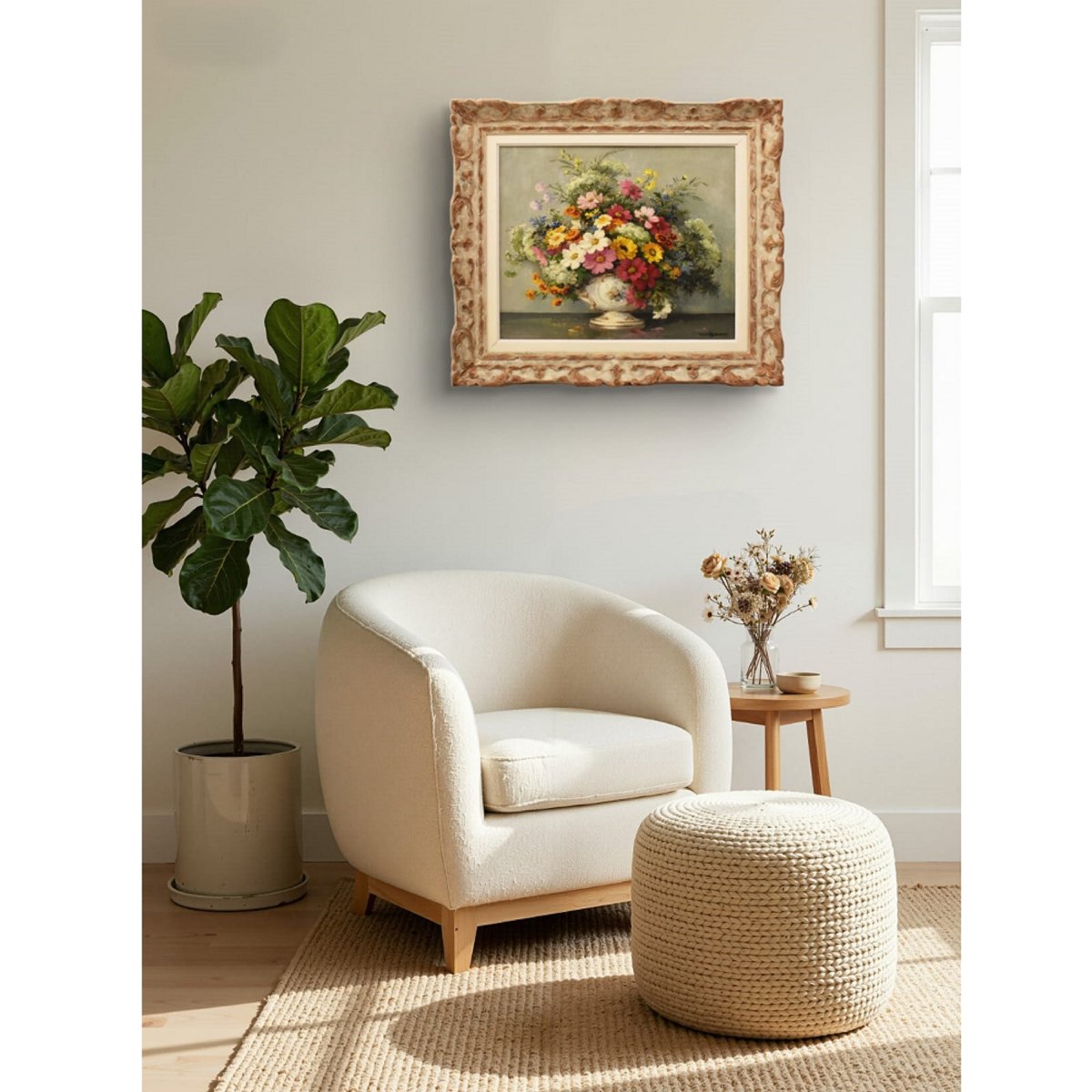 QUADRI ANTICHI, ART DECO, NATURA MORTA CON FIORI PRIMAVERILI, OLIO SU TELA, XX . (QF748)-photo-2