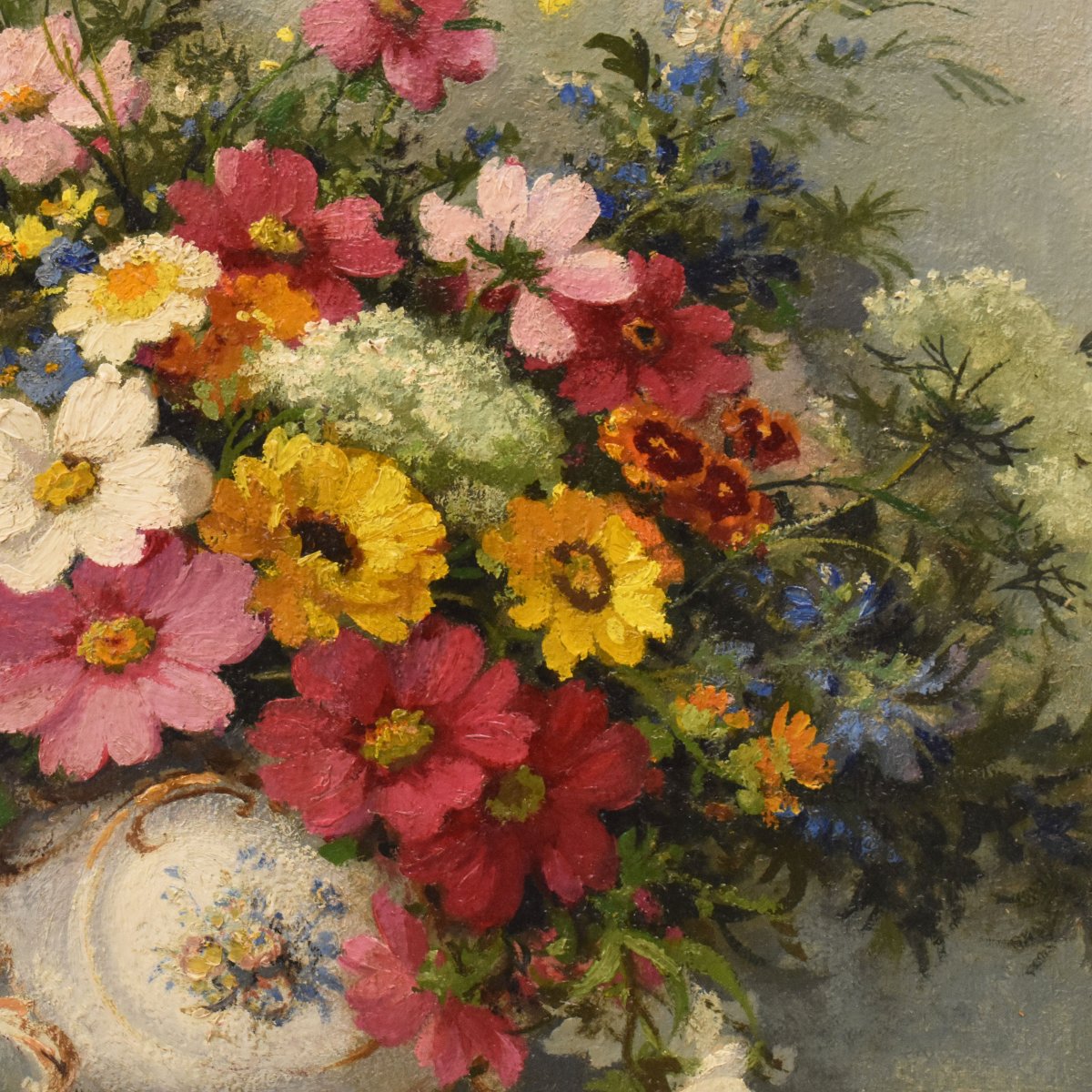 QUADRI ANTICHI, ART DECO, NATURA MORTA CON FIORI PRIMAVERILI, OLIO SU TELA, XX . (QF748)-photo-4