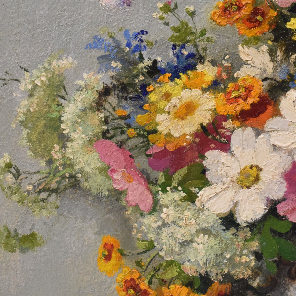 QUADRI ANTICHI, ART DECO, NATURA MORTA CON FIORI PRIMAVERILI, OLIO SU TELA, XX . (QF748)-photo-1
