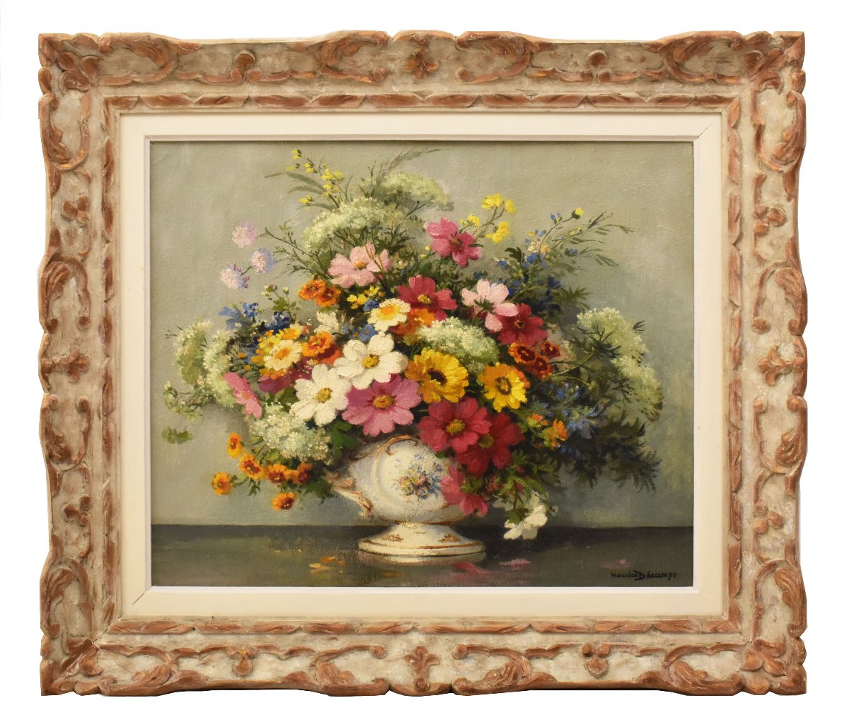 QUADRI ANTICHI, ART DECO, NATURA MORTA CON FIORI PRIMAVERILI, OLIO SU TELA, XX . (QF748)