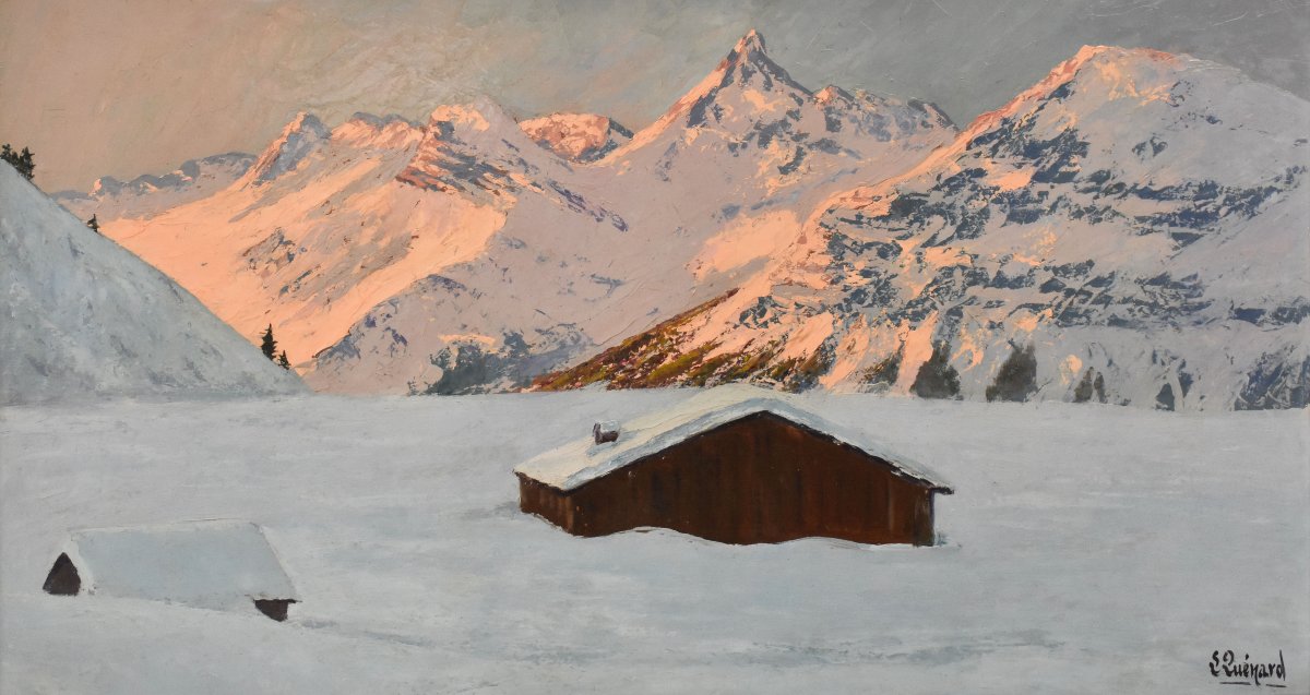 QUADRI PAESAGGI DI MONTAGNA, ALPI INNEVATE, OLIO SU TAVOLA, PRIMI DEL NOVECENTO. (QP749)-photo-3