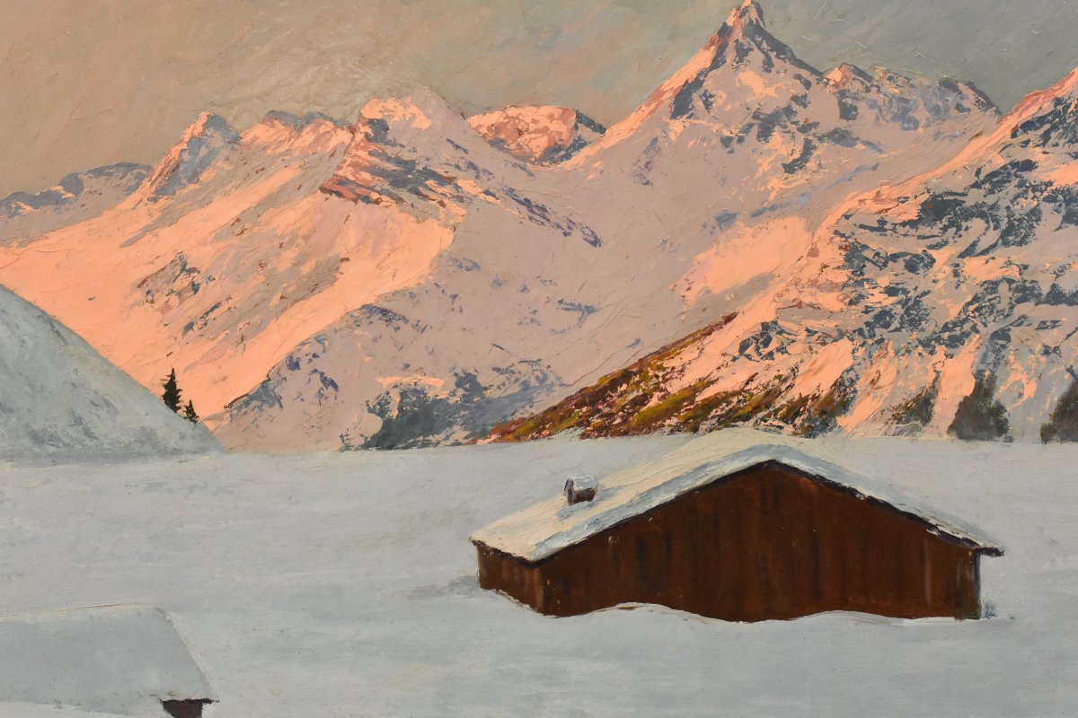 QUADRI PAESAGGI DI MONTAGNA, ALPI INNEVATE, OLIO SU TAVOLA, PRIMI DEL NOVECENTO. (QP749)-photo-4