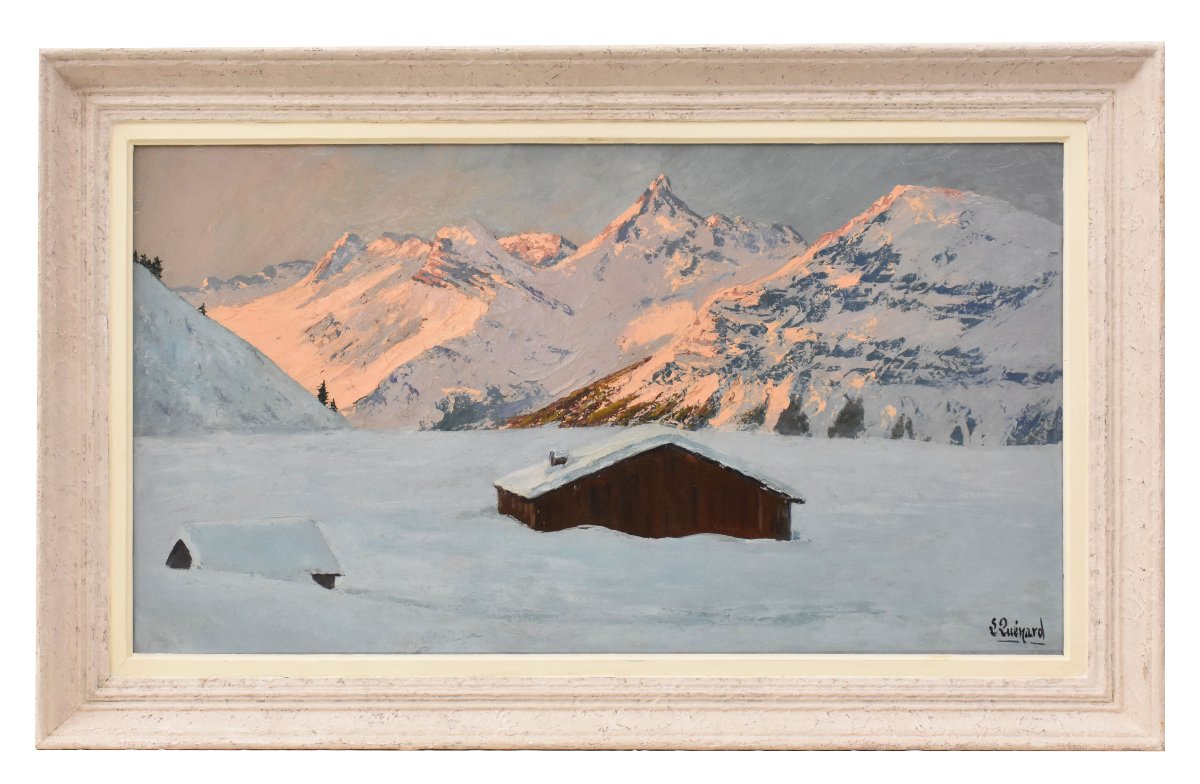 QUADRI PAESAGGI DI MONTAGNA, ALPI INNEVATE, OLIO SU TAVOLA, PRIMI DEL NOVECENTO. (QP749)