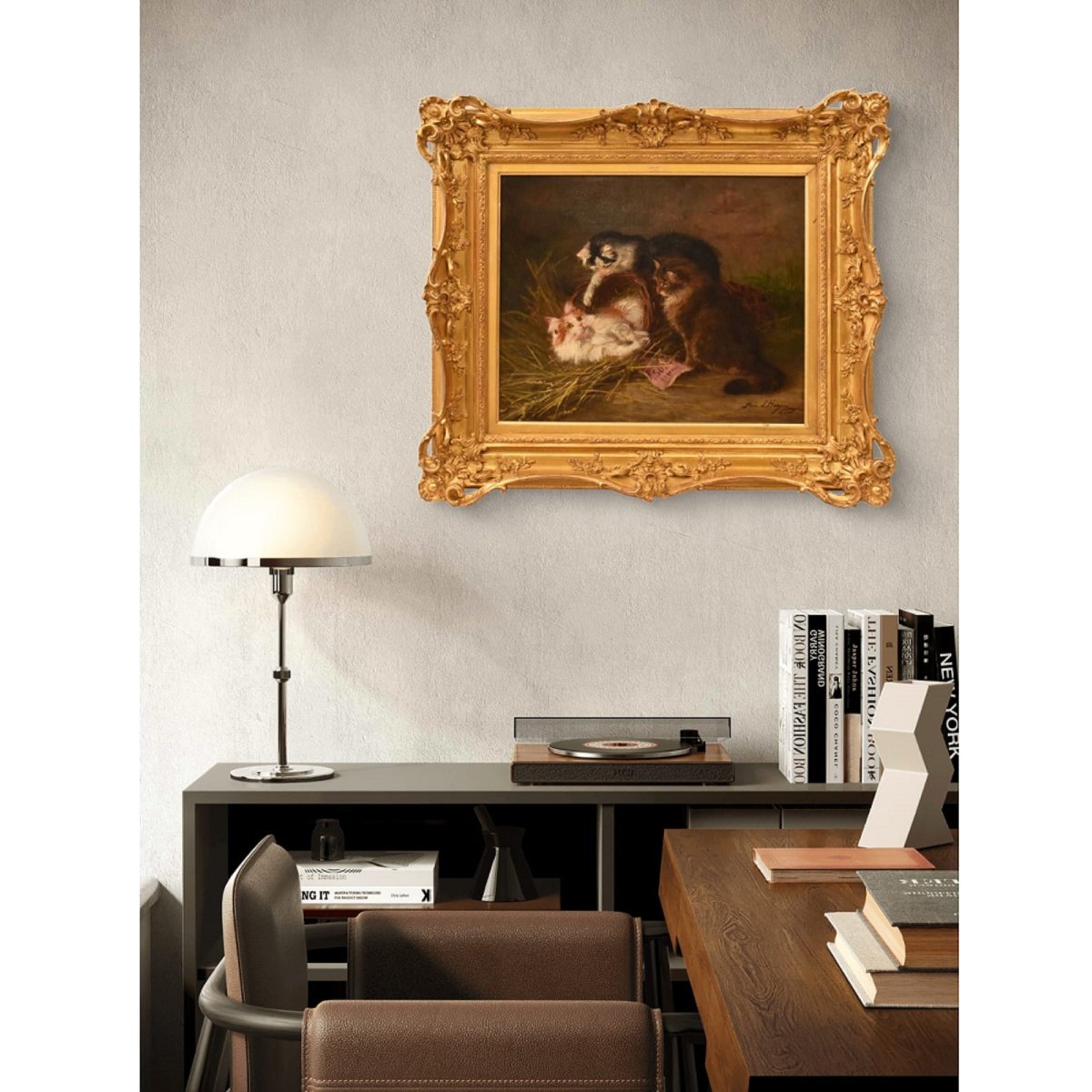 DIPINTI ANTICHI, RITRATTI DI TRE GATTI CHE GIOCANO, OLIO SU TELA, EPOCA FINE OTTOCENTO. (QA750)-photo-2