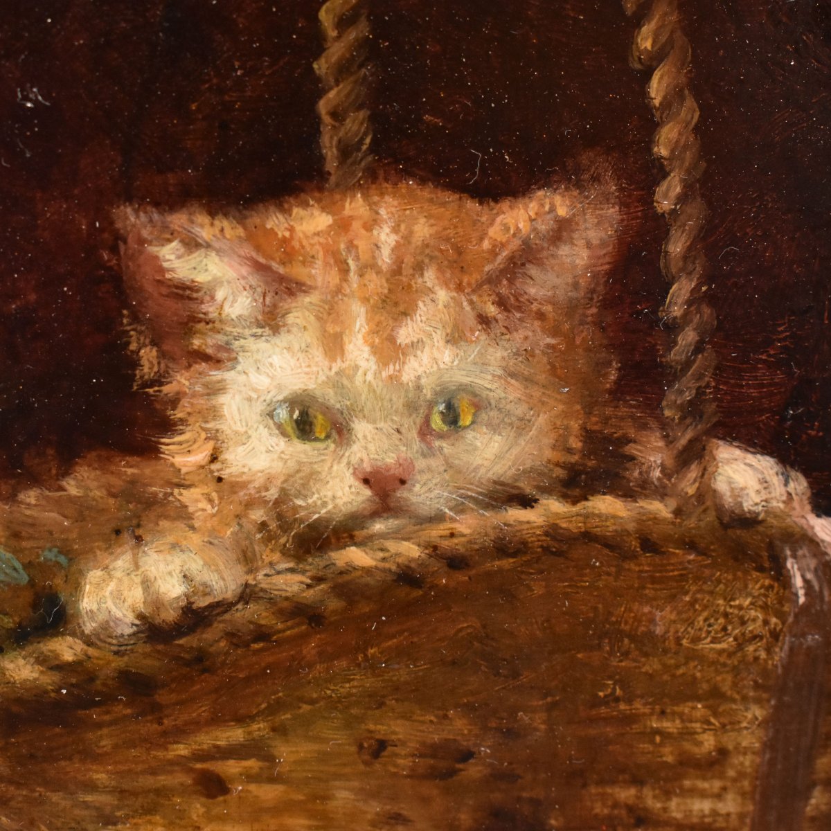 PICCOLO RITRATTO DI DUE GATTI CHE GIOCANO, OLIO SU TAVOLA, EPOCA FINE OTTOCENTO. (QA751)-photo-3