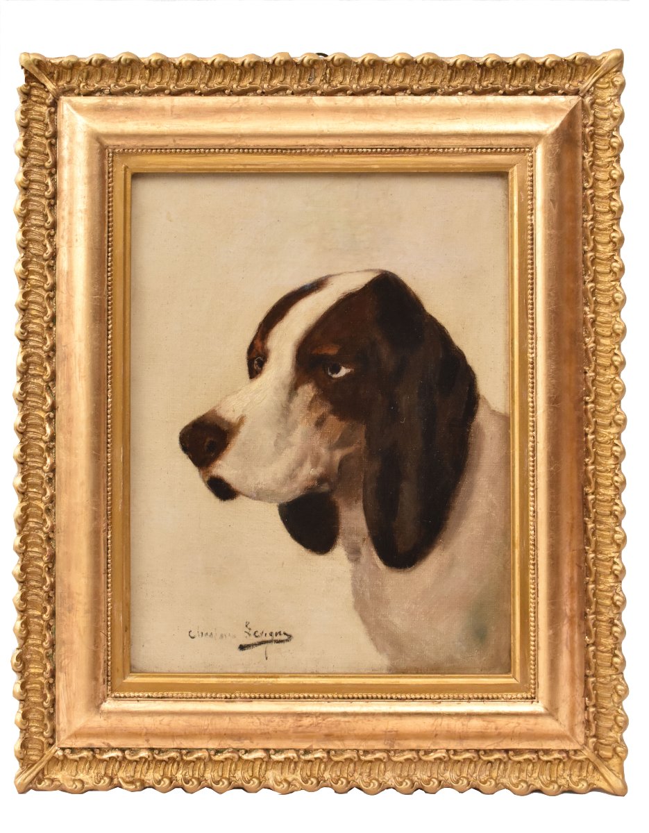 DIPINTI ANTICHI, RITRATTI DI CANI DA CACCIA, SEGUGI FRANCESI, OLIO SU TELA, EPOCA OTTOCENTO. (Q