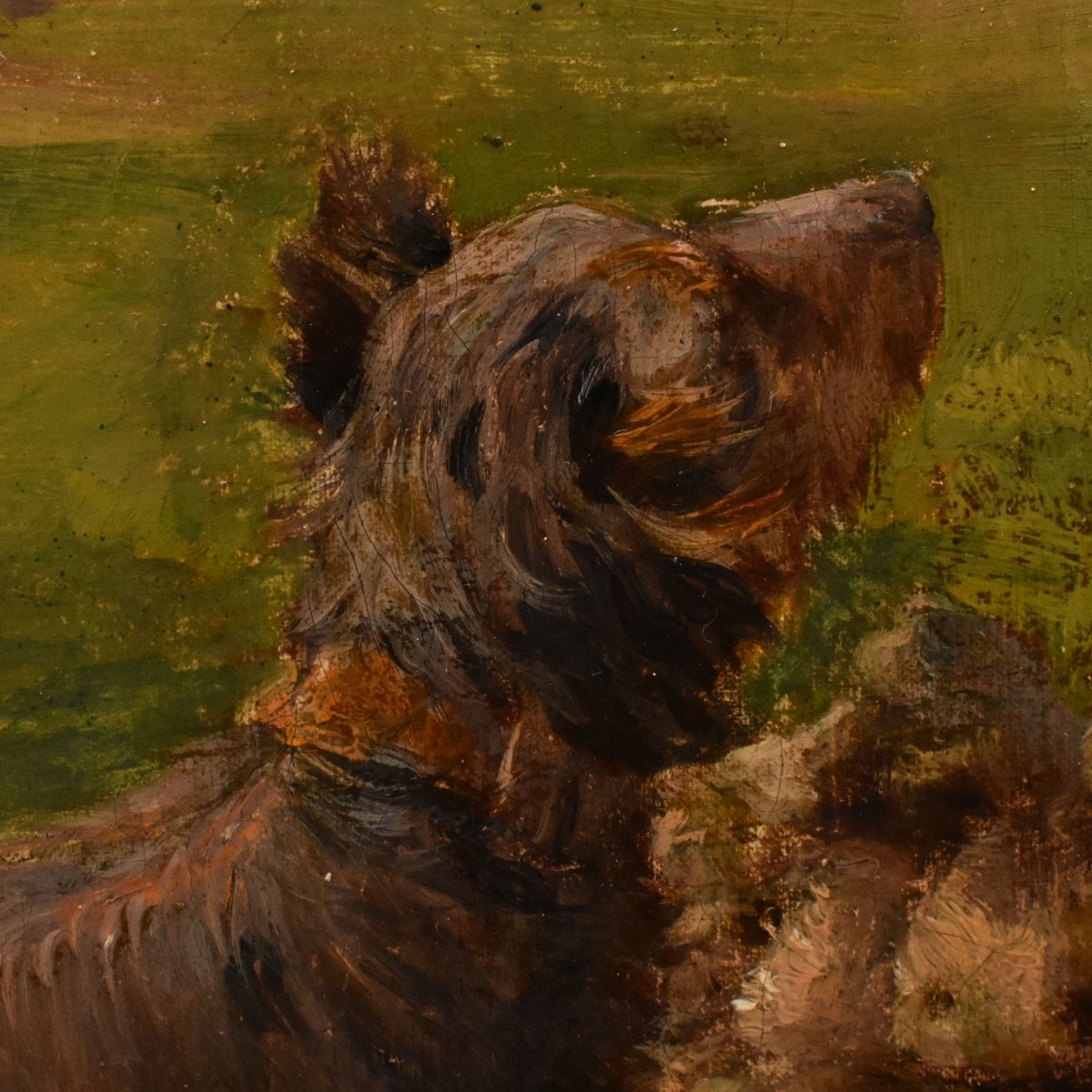 DIPINTI ANTICHI, QUADRI PAESAGGI CON PASTORELLA E CANE, OLIO SU TELA, DELL 800. (QP759)-photo-3