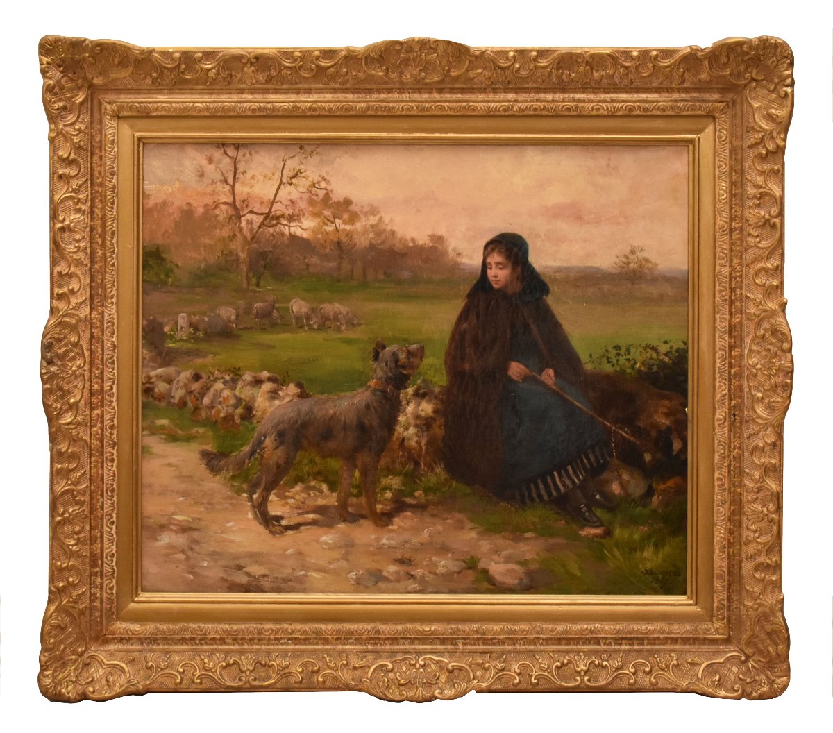 DIPINTI ANTICHI, QUADRI PAESAGGI CON PASTORELLA E CANE, OLIO SU TELA, DELL 800. (QP759)