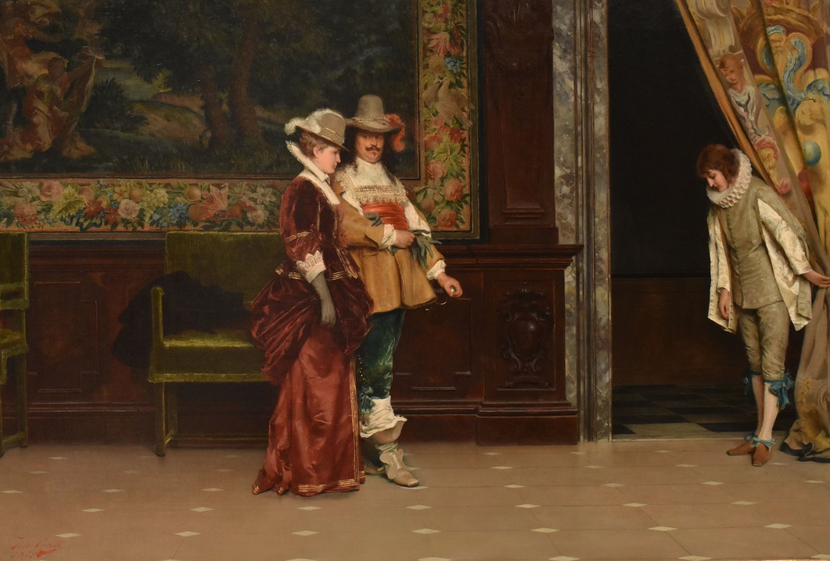 QUADRI ANTICHI, RITRATTI DI INTERNO, PITTURA DI GENERE ITALIANA, OLIO SU TELA, XIX (QR760)-photo-3