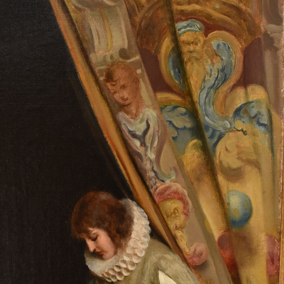 QUADRI ANTICHI, RITRATTI DI INTERNO, PITTURA DI GENERE ITALIANA, OLIO SU TELA, XIX (QR760)-photo-2