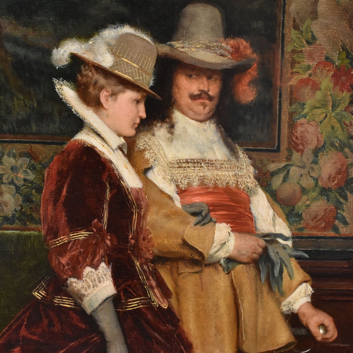 QUADRI ANTICHI, RITRATTI DI INTERNO, PITTURA DI GENERE ITALIANA, OLIO SU TELA, XIX (QR760)-photo-3