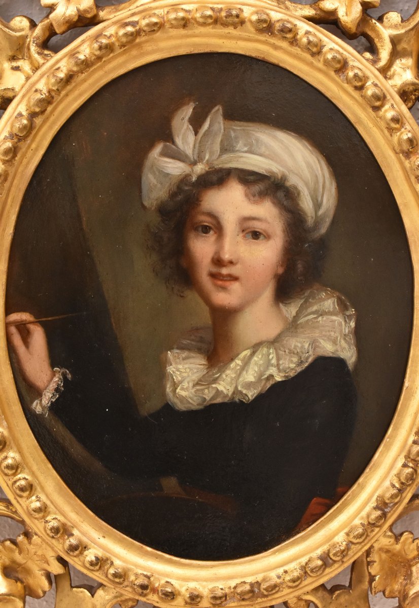 QUADRI ANTICHI, RITRATTI DI DONNA, PICCOLO RITRATTO FORMA OVALE, OLIO SU CARTONE, XIX (QR761)-photo-3