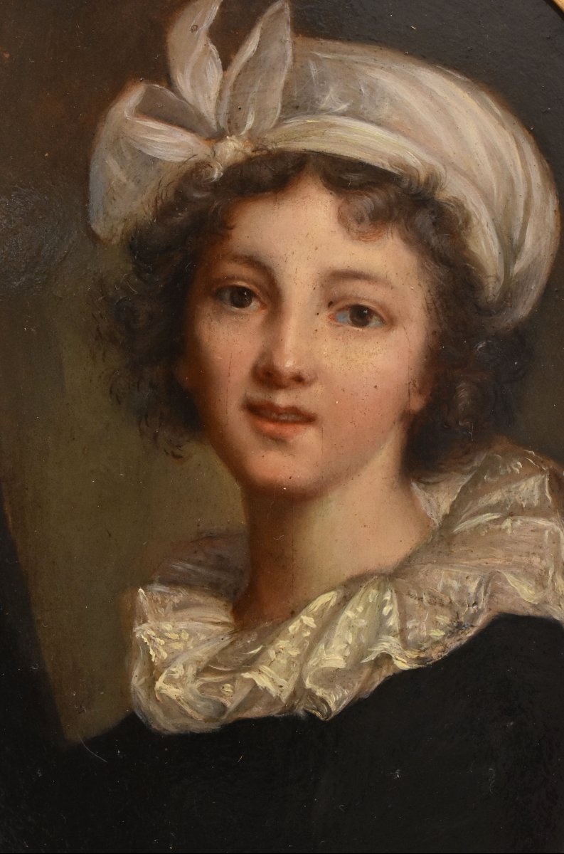 QUADRI ANTICHI, RITRATTI DI DONNA, PICCOLO RITRATTO FORMA OVALE, OLIO SU CARTONE, XIX (QR761)-photo-4