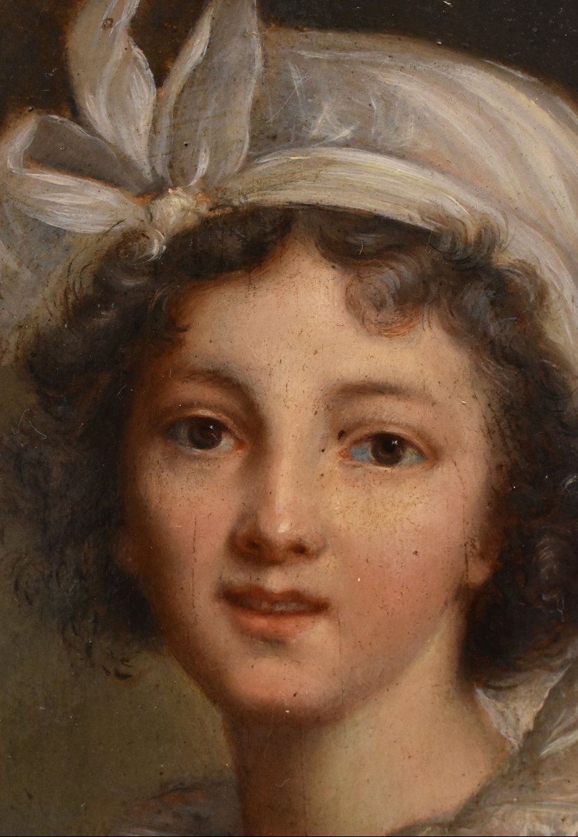 QUADRI ANTICHI, RITRATTI DI DONNA, PICCOLO RITRATTO FORMA OVALE, OLIO SU CARTONE, XIX (QR761)-photo-2