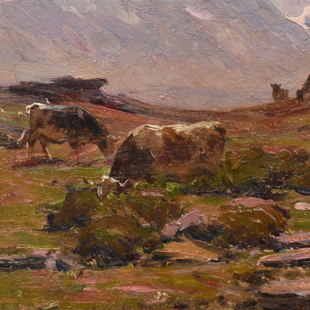QUADRI ANTICHI, PAESAGGIO CON DONNA PASTORA E CANE, OLIO SU TELA, INIZIO XX SECOLO. (QP762)-photo-1