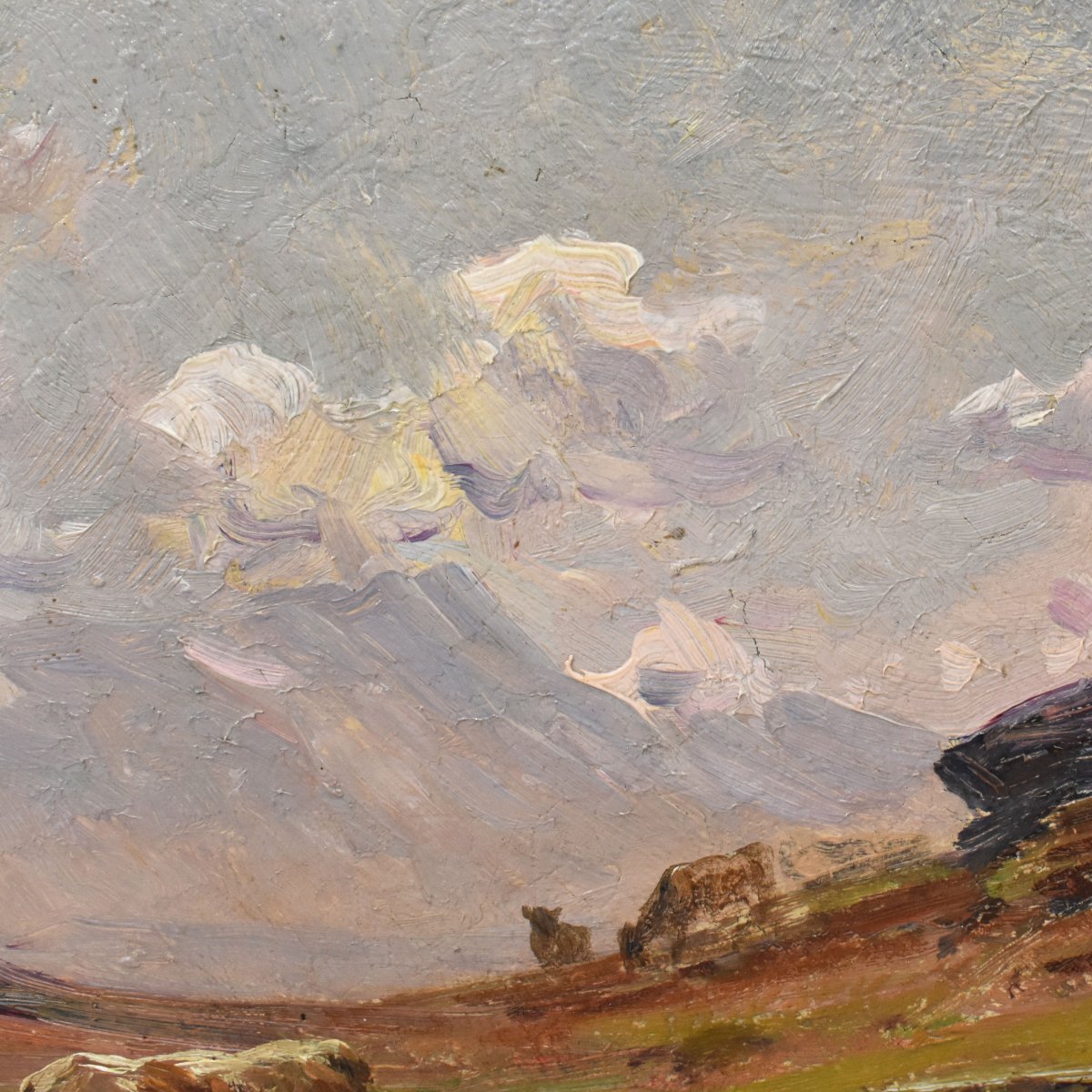 QUADRI ANTICHI, PAESAGGIO CON DONNA PASTORA E CANE, OLIO SU TELA, INIZIO XX SECOLO. (QP762)-photo-3