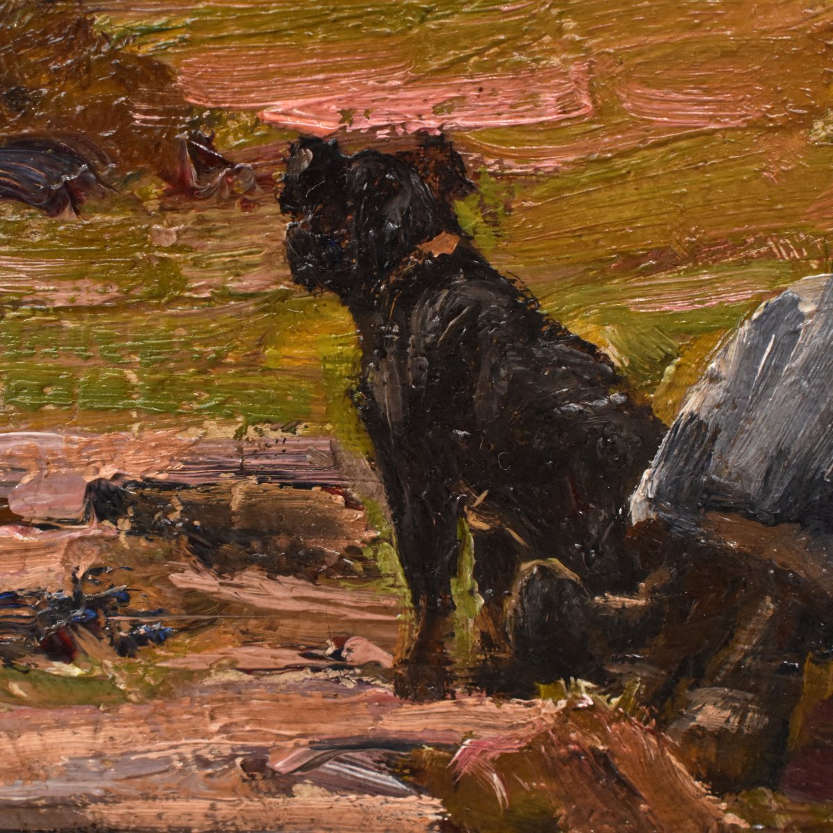 QUADRI ANTICHI, PAESAGGIO CON DONNA PASTORA E CANE, OLIO SU TELA, INIZIO XX SECOLO. (QP762)-photo-4