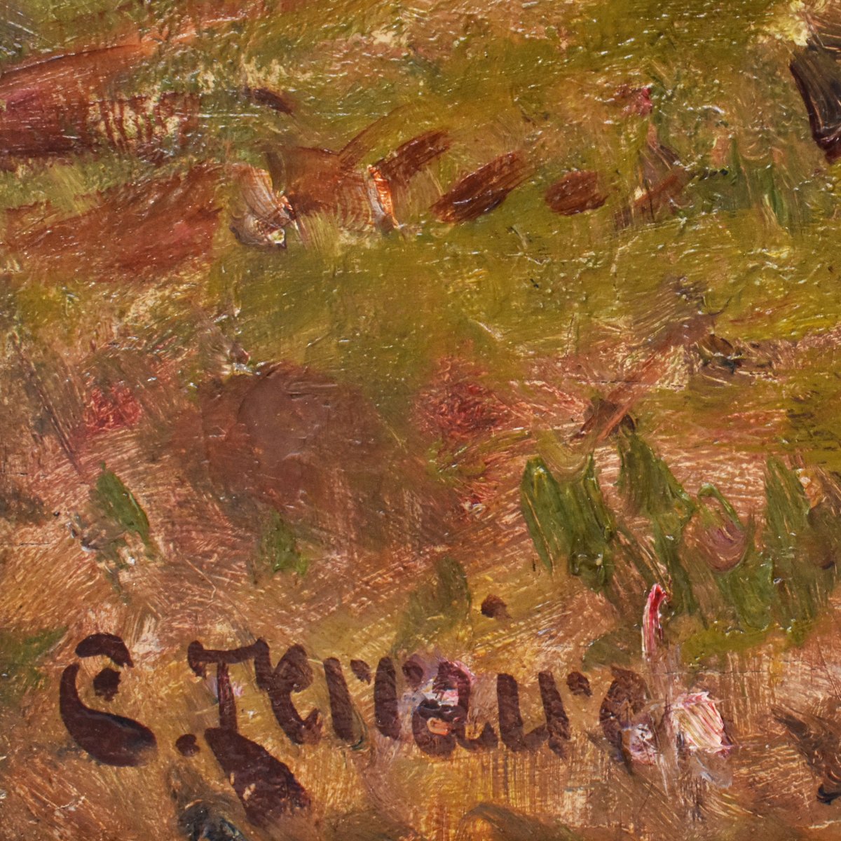 QUADRI ANTICHI, PAESAGGIO CON DONNA PASTORA E CANE, OLIO SU TELA, INIZIO XX SECOLO. (QP762)-photo-5