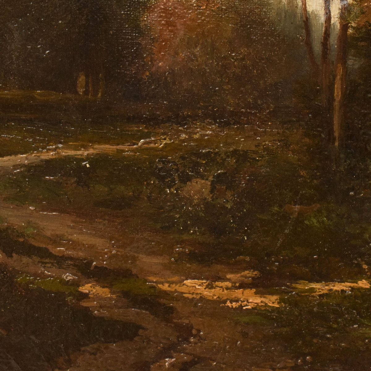DIPINTI ANTICHI, QUADRI PAESAGGI CON FIUME, SCUOLA DI BARBISON, OLIO SU TELA, DELL 800. (QP763)-photo-4
