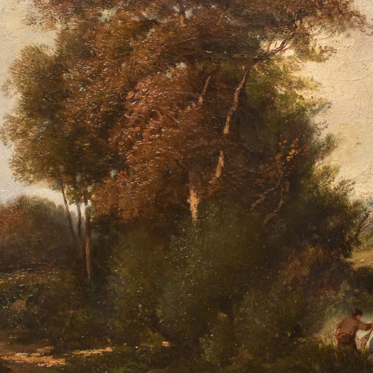 DIPINTI ANTICHI, QUADRI PAESAGGI CON FIUME, SCUOLA DI BARBISON, OLIO SU TELA, DELL 800. (QP763)-photo-5
