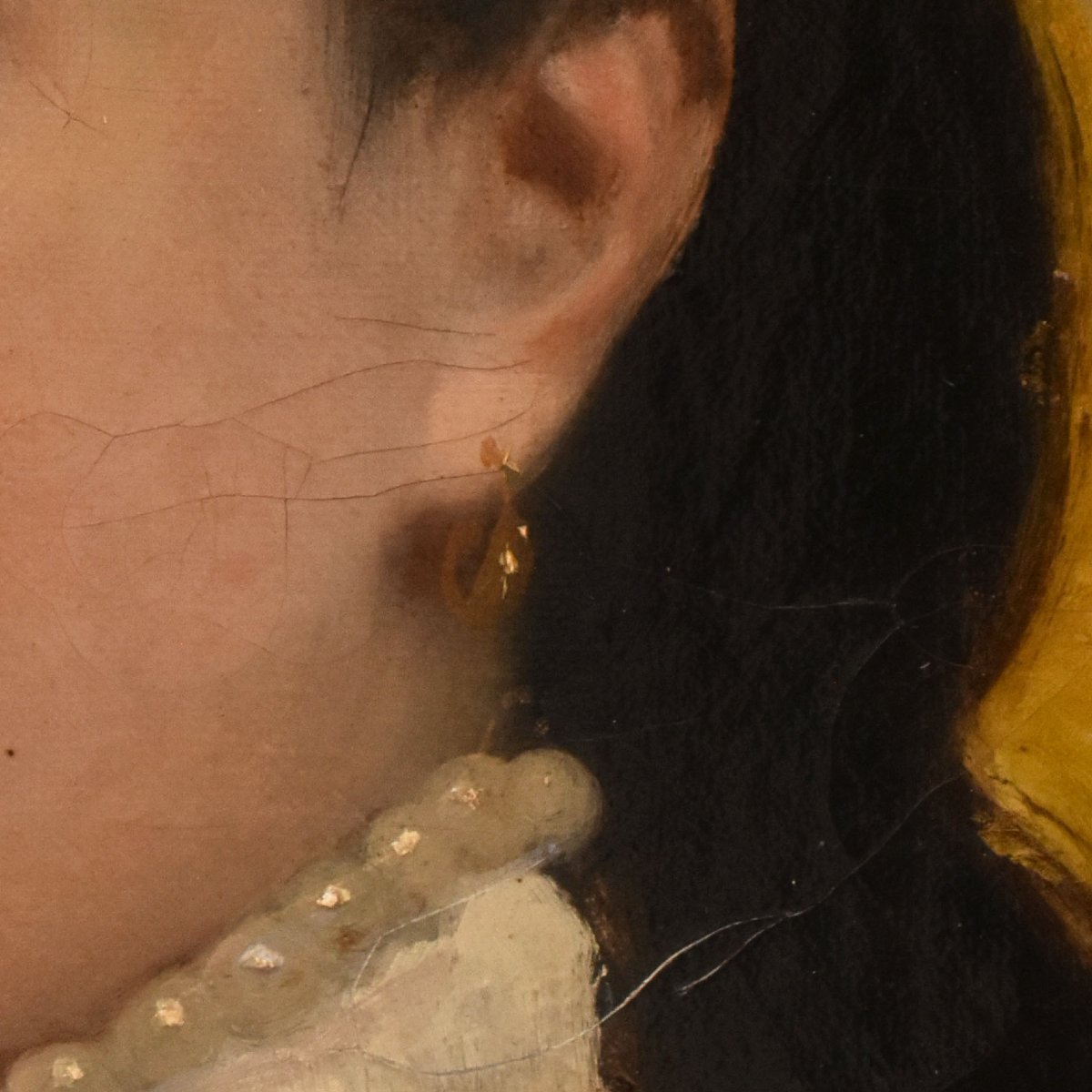 QUADRI ANTICHI, RITRATTI DI GIOVANE DONNA  ABITO BIANCO, FORMA OVALE, OLIO SU TELA, XIX (QR764)-photo-3